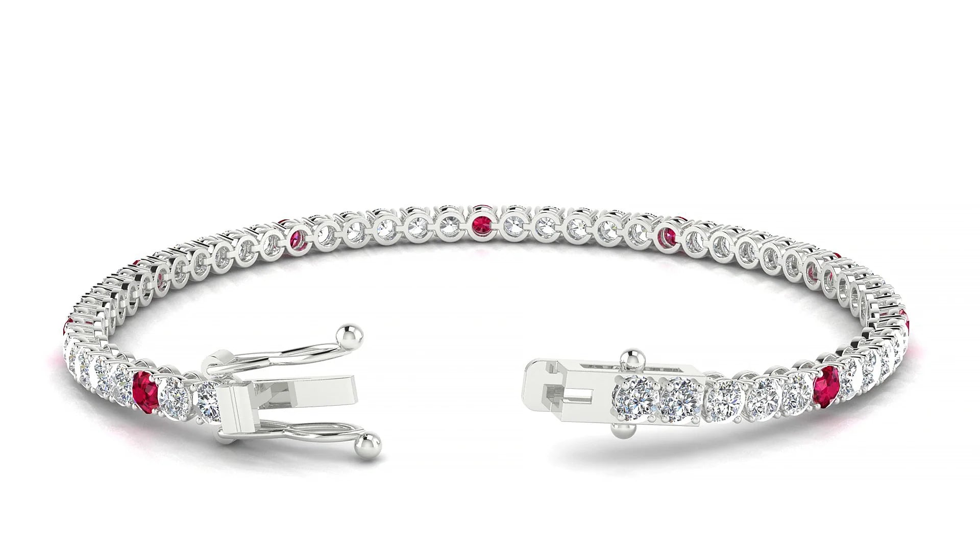 Firenze 1-5 | 18k White Gold 3 mm Round Natural Ruby & Diamond Tennis Bracelet
