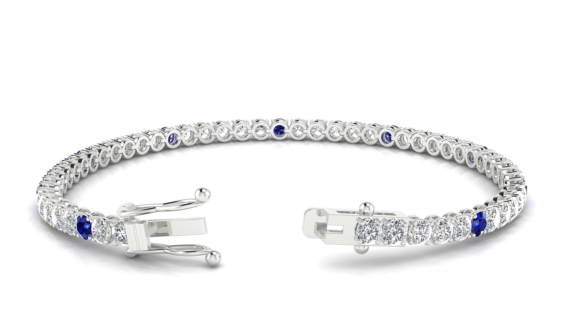 Firenze 1-5 | 18k White Gold 3 mm Round Natural Sapphire & Diamond 19 cm Tennis Bracelet