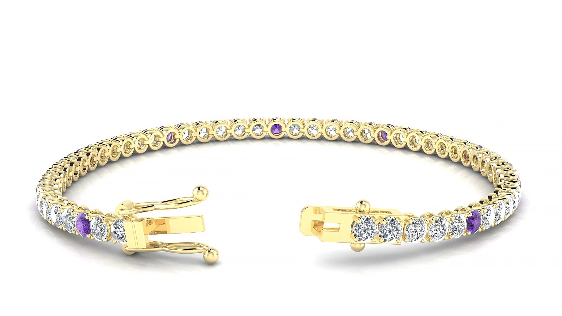 Firenze 1-5 | 18k Yellow Gold 3 mm Round Natural Amethyst & Diamond 19 cm Tennis Bracelet
