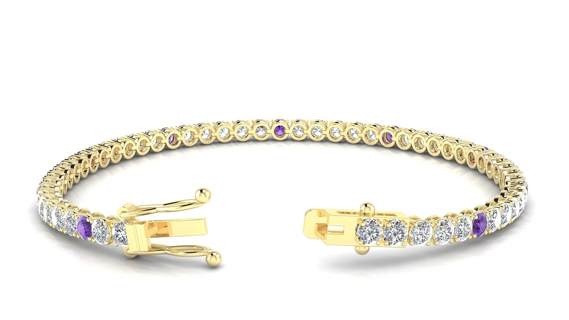 Firenze 1-5 | 18k Yellow Gold 3 mm Round Natural Amethyst & Diamond Tennis Bracelet