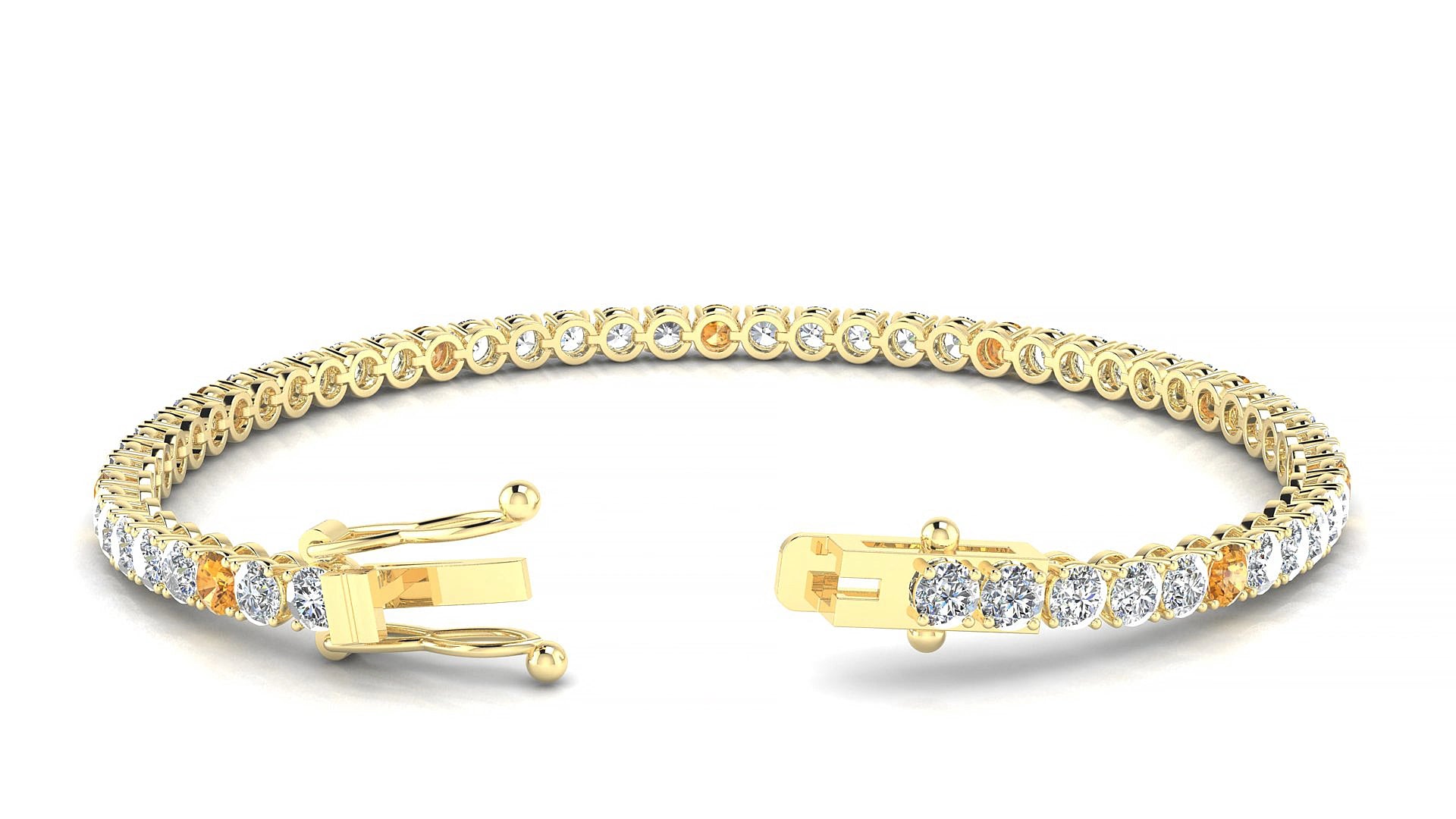 Firenze 1-5 | 18k Yellow Gold 3 mm Round Natural Citrine & Diamond 15 cm Tennis Bracelet