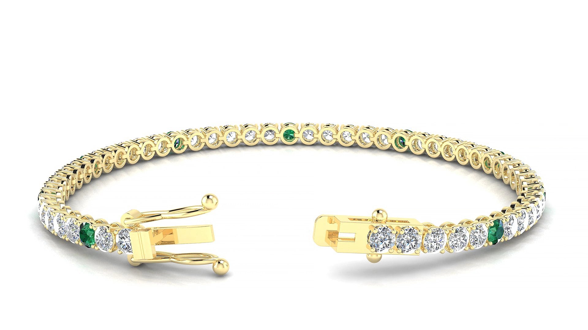 Firenze 1-5 | 18k Yellow Gold 3 mm Round Natural Emerald & Diamond 15 cm Tennis Bracelet