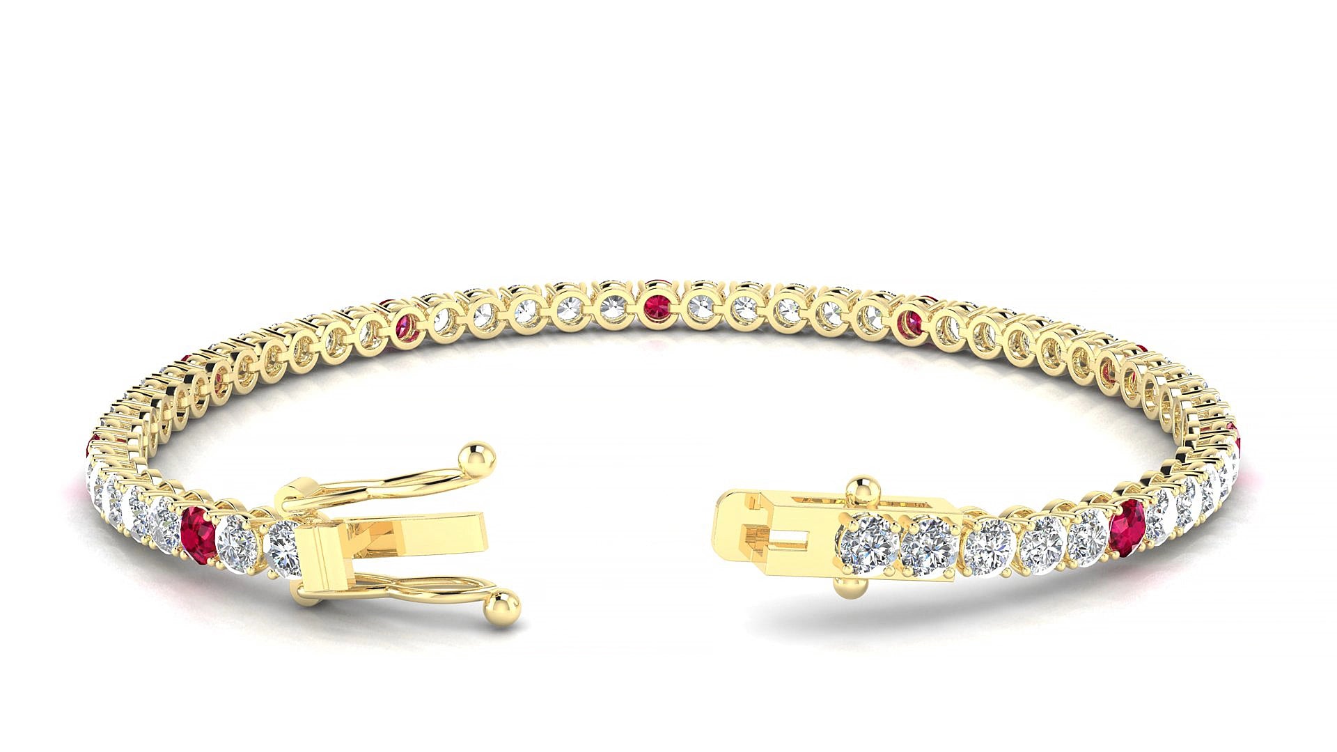 Firenze 1-5 | 18k Yellow Gold 3 mm Round Natural Ruby & Diamond 15 cm Tennis Bracelet