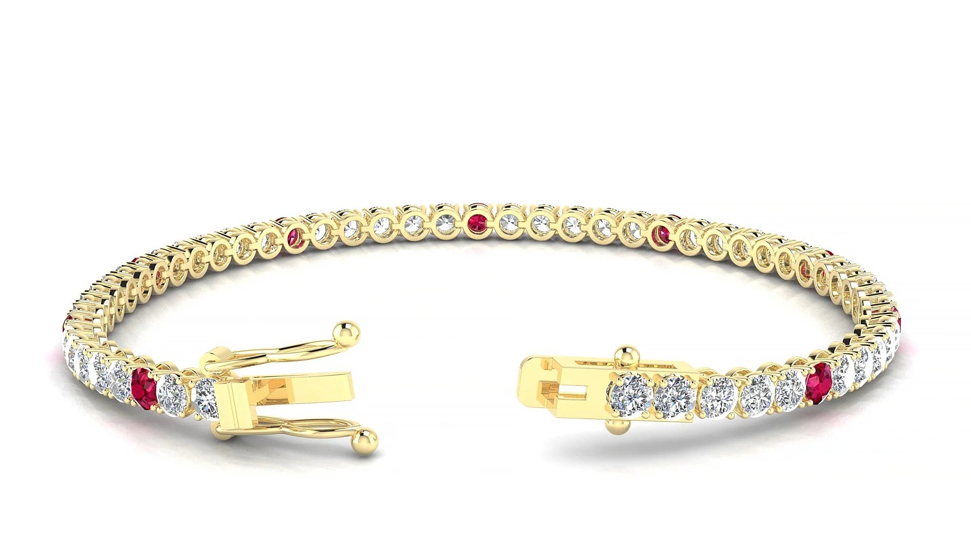 Firenze 1-5 | 18k Yellow Gold 3 mm Round Natural Ruby & Diamond Tennis Bracelet