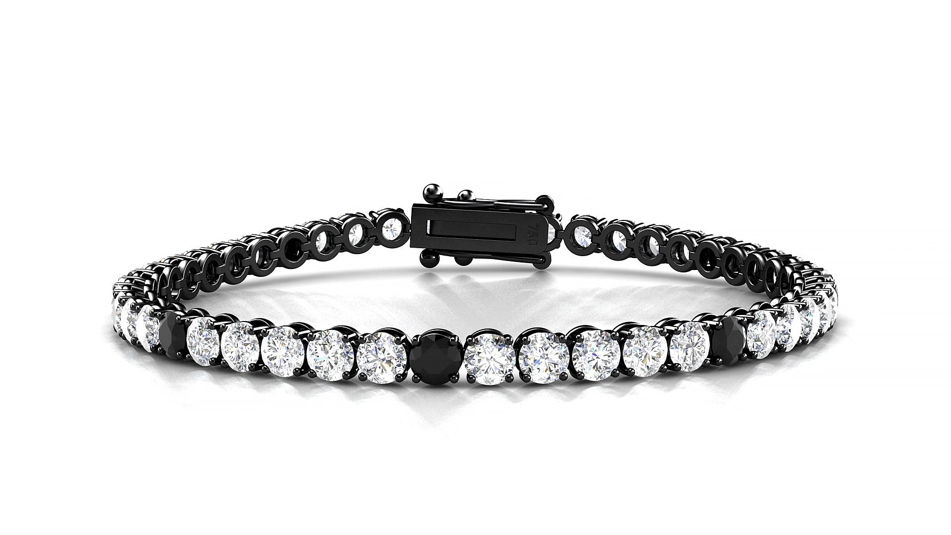 Firenze 1-5 | 18k Black Gold 3.4 mm Round Natural Black Diamond & Diamond 17 cm Tennis Bracelet