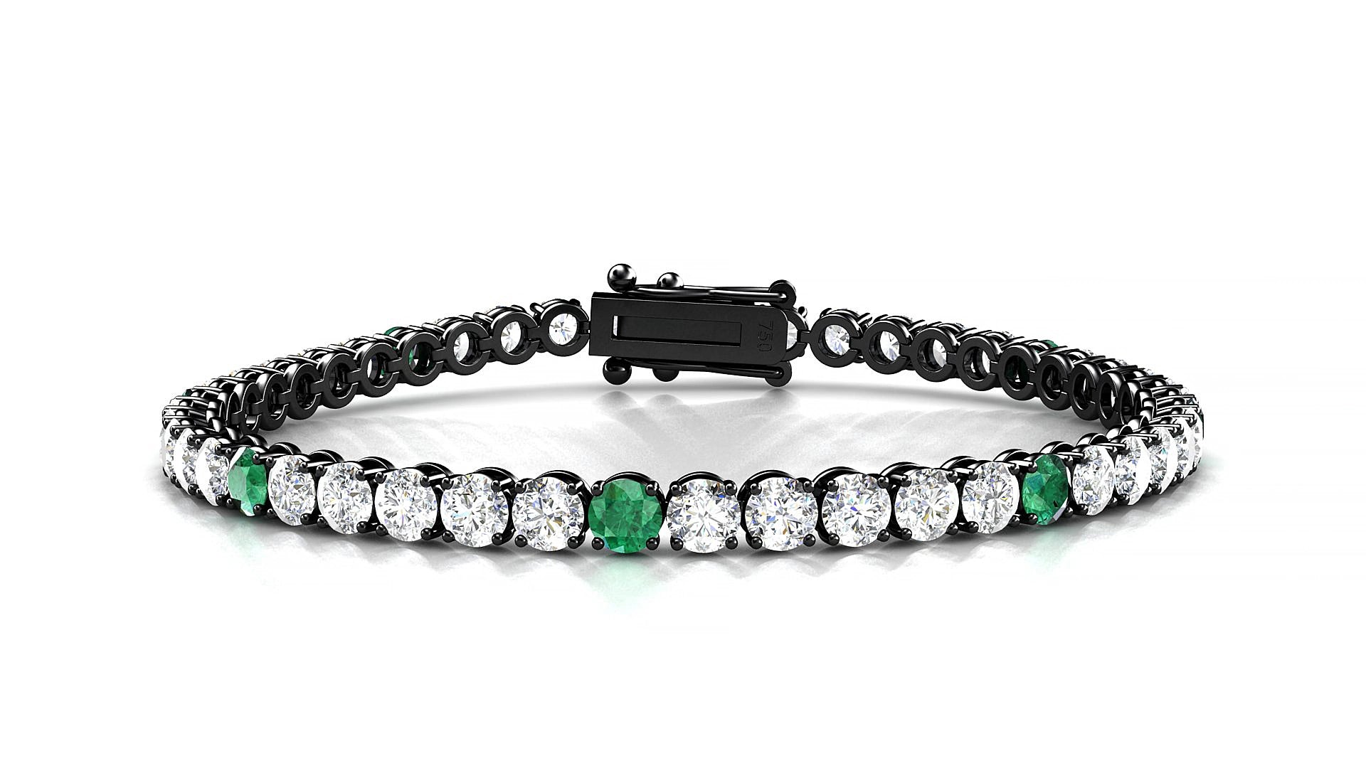 Firenze 1-5 | 18k Black Gold 3.4 mm Round Natural Emerald & Diamond 17 cm Tennis Bracelet