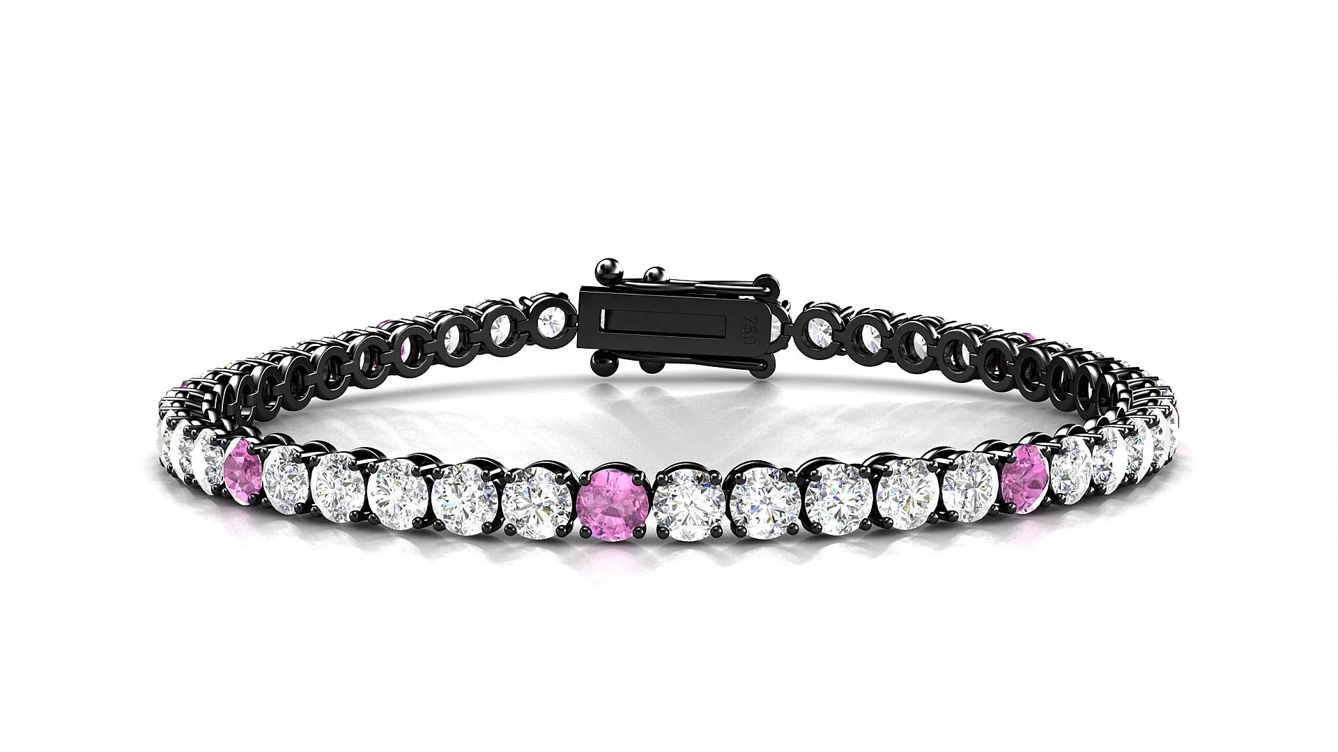 Firenze 1-5 | 18k Black Gold 3.4 mm Round Natural Pink Sapphire & Diamond Tennis Bracelet