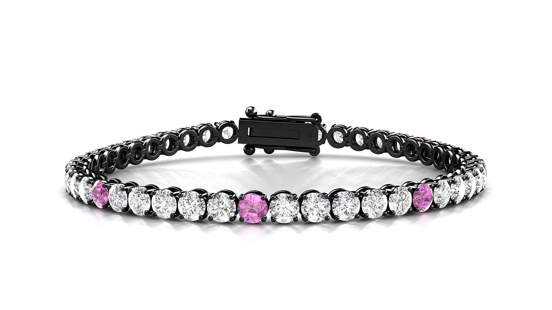 Firenze 1-5 | 18k Black Gold 3.4 mm Round Natural Pink Sapphire & Diamond 19 cm Tennis Bracelet