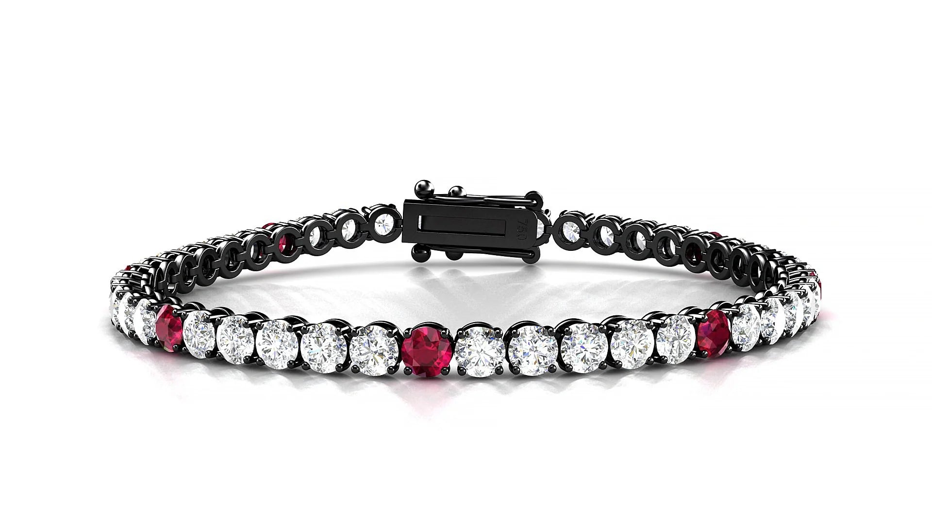 Firenze 1-5 | 18k Black Gold 3.4 mm Round Natural Ruby & Diamond Tennis Bracelet