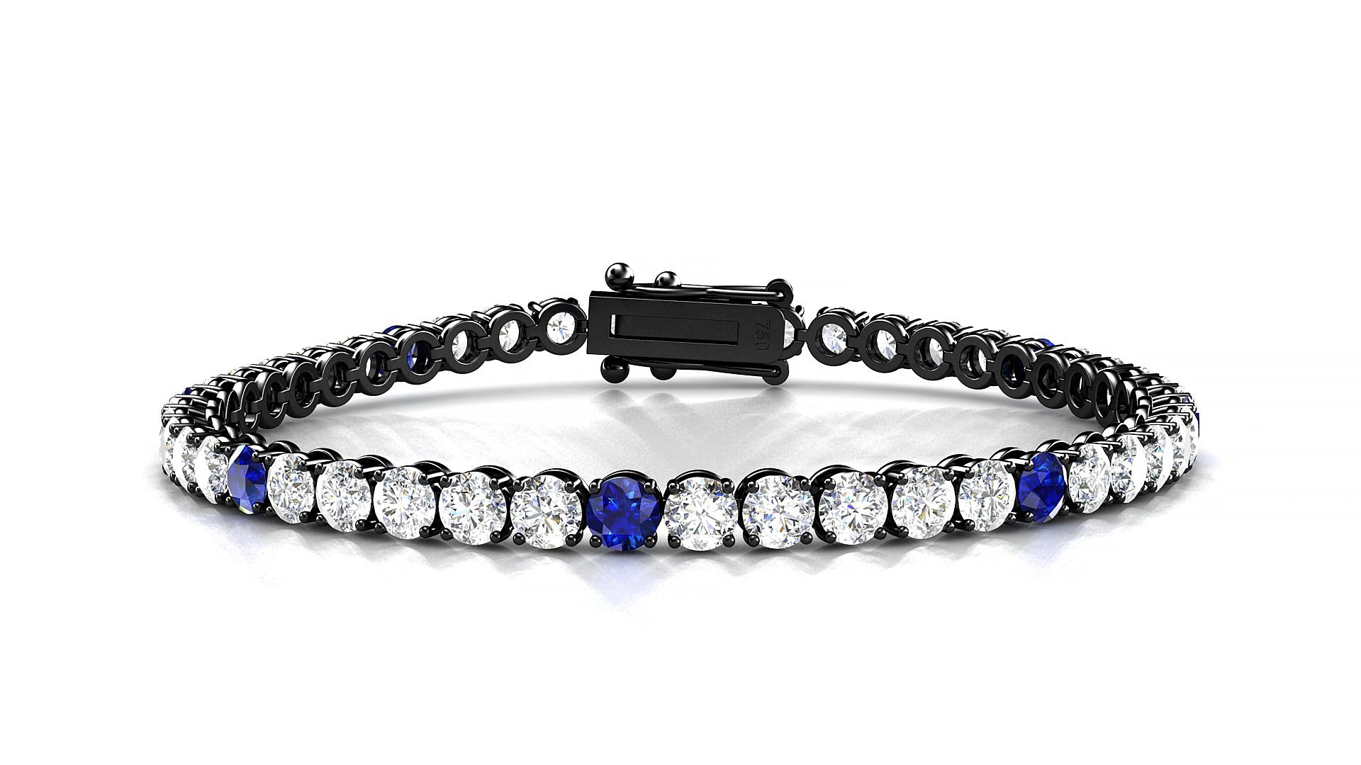 Firenze 1-5 | 18k Black Gold 3.4 mm Round Natural Sapphire & Diamond 18 cm Tennis Bracelet