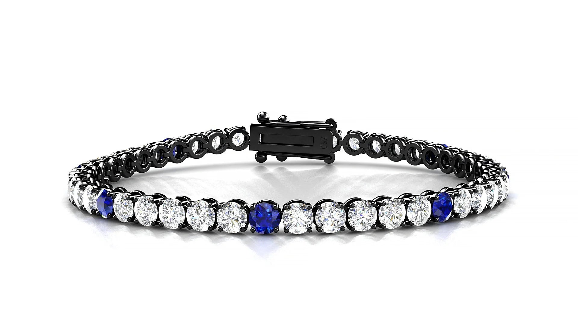 Firenze 1-5 | 18k Black Gold 3.4 mm Round Natural Sapphire & Diamond Tennis Bracelet
