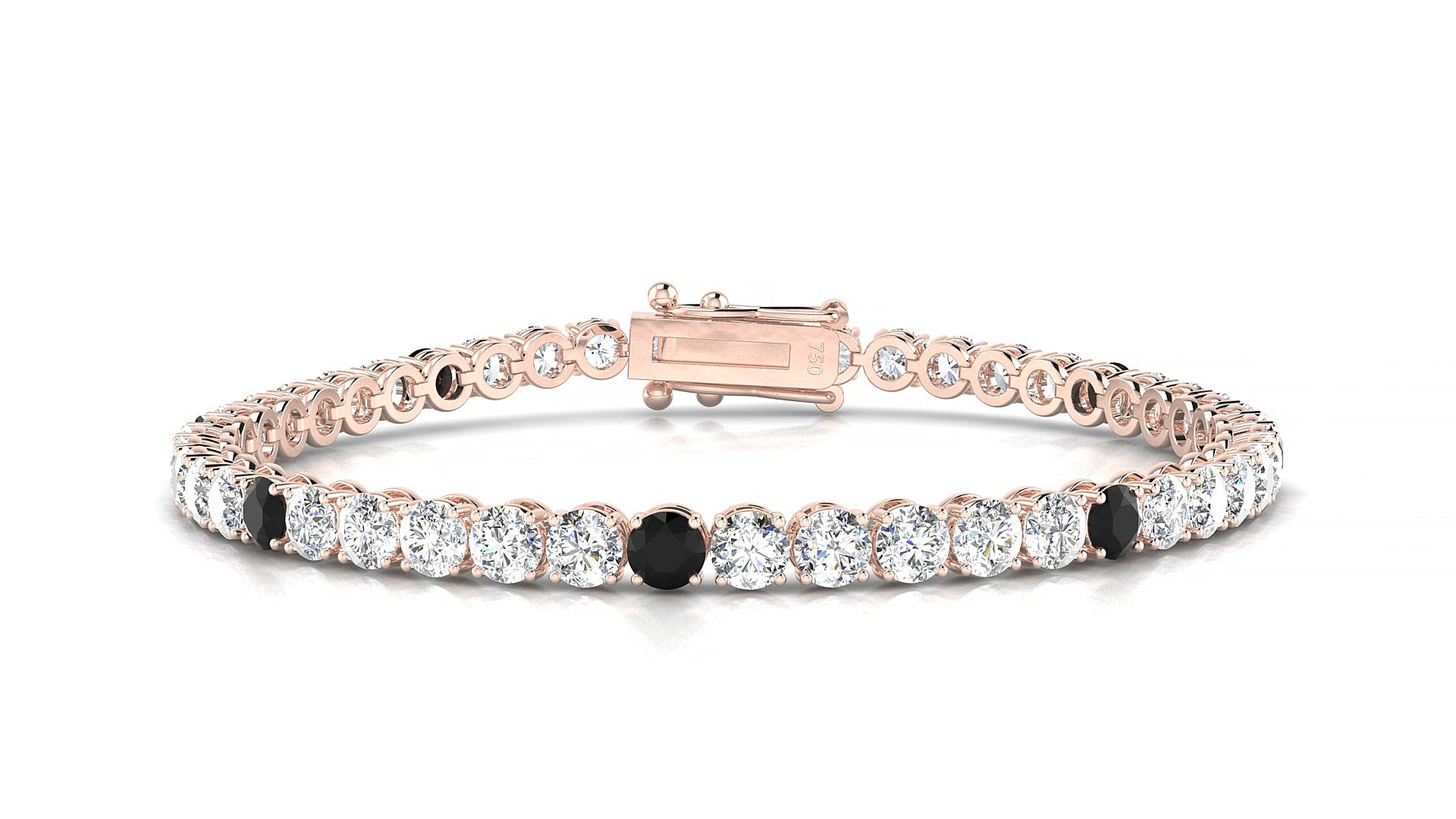 Firenze 1-5 | 18k Rose Gold 3.4 mm Round Natural Black Diamond & Diamond 15 cm Tennis Bracelet