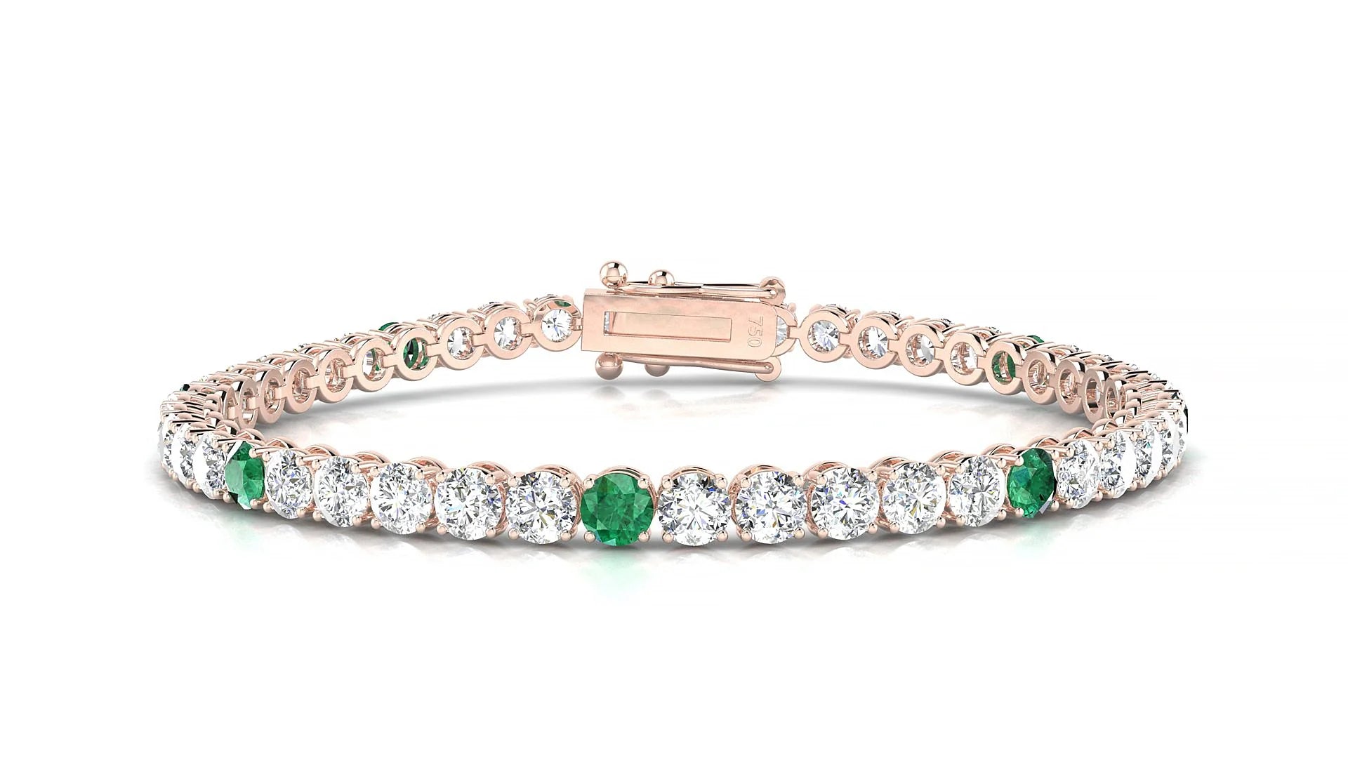 Firenze 1-5 | 18k Rose Gold 3.4 mm Round Natural Emerald & Diamond Tennis Bracelet