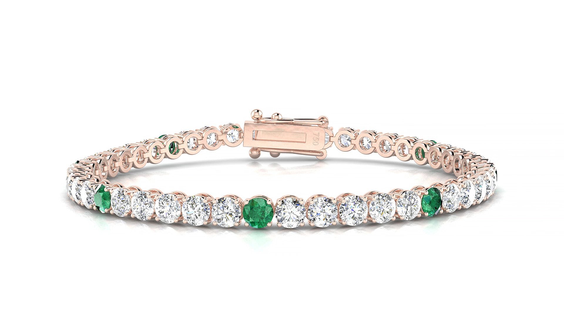 Firenze 1-5 | 18k Rose Gold 3.4 mm Round Natural Emerald & Diamond 18 cm Tennis Bracelet