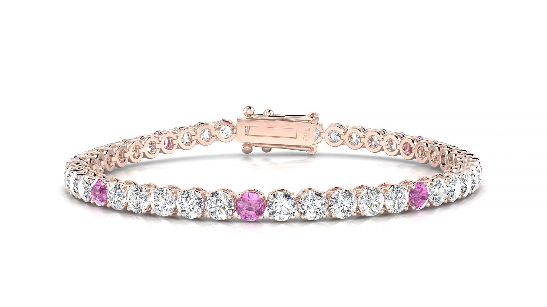 Firenze 1-5 | 18k Rose Gold 3.4 mm Round Natural Pink Sapphire & Diamond 19 cm Tennis Bracelet