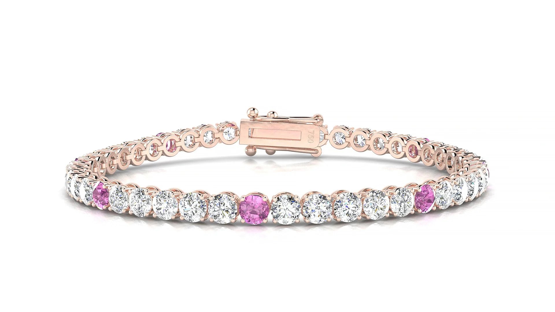 Firenze 1-5 | 18k Rose Gold 3.4 mm Round Natural Pink Sapphire & Diamond Tennis Bracelet