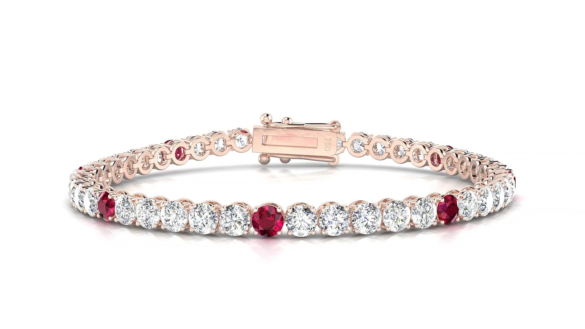 Firenze 1-5 | 18k Rose Gold 3.4 mm Round Natural Ruby & Diamond Tennis Bracelet