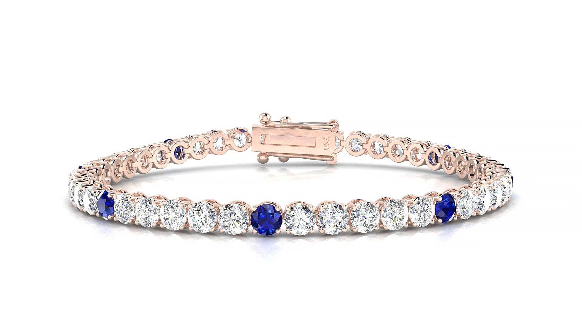 Firenze 1-5 | 18k Rose Gold 3.4 mm Round Natural Sapphire & Diamond 17 cm Tennis Bracelet
