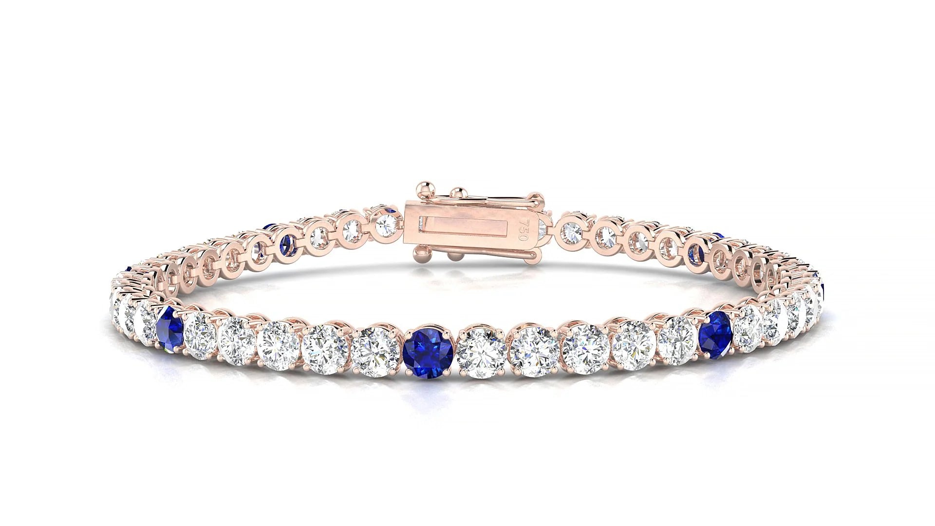 Firenze 1-5 | 18k Rose Gold 3.4 mm Round Natural Sapphire & Diamond Tennis Bracelet
