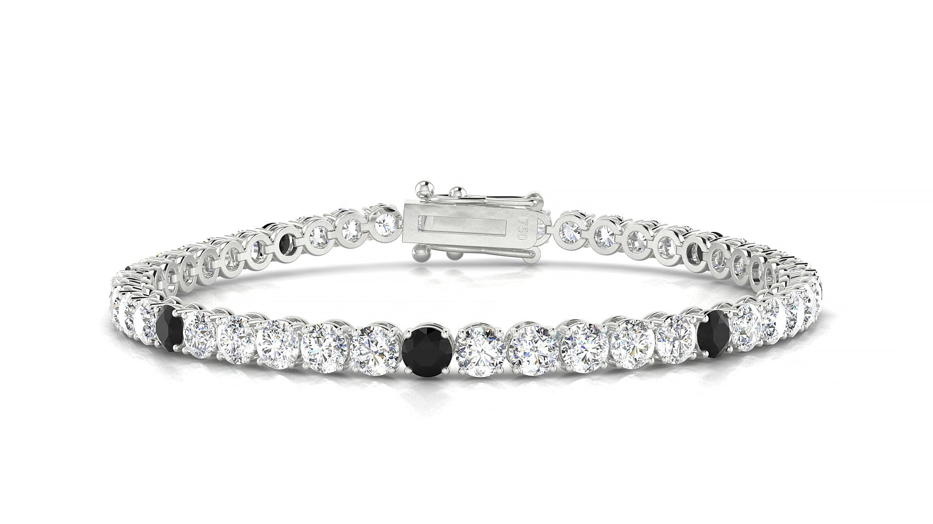 Firenze 1-5 | 18k White Gold 3.4 mm Round Natural Black Diamond & Diamond 20 cm Tennis Bracelet
