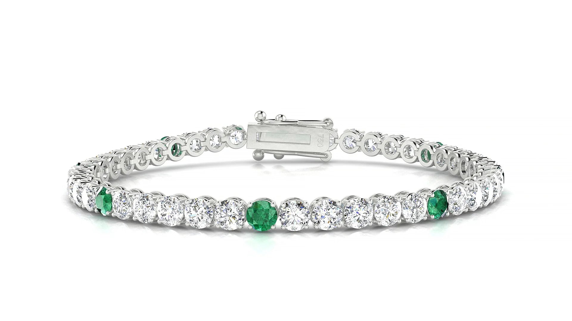 Firenze 1-5 | 18k White Gold 3.4 mm Round Natural Emerald & Diamond Tennis Bracelet