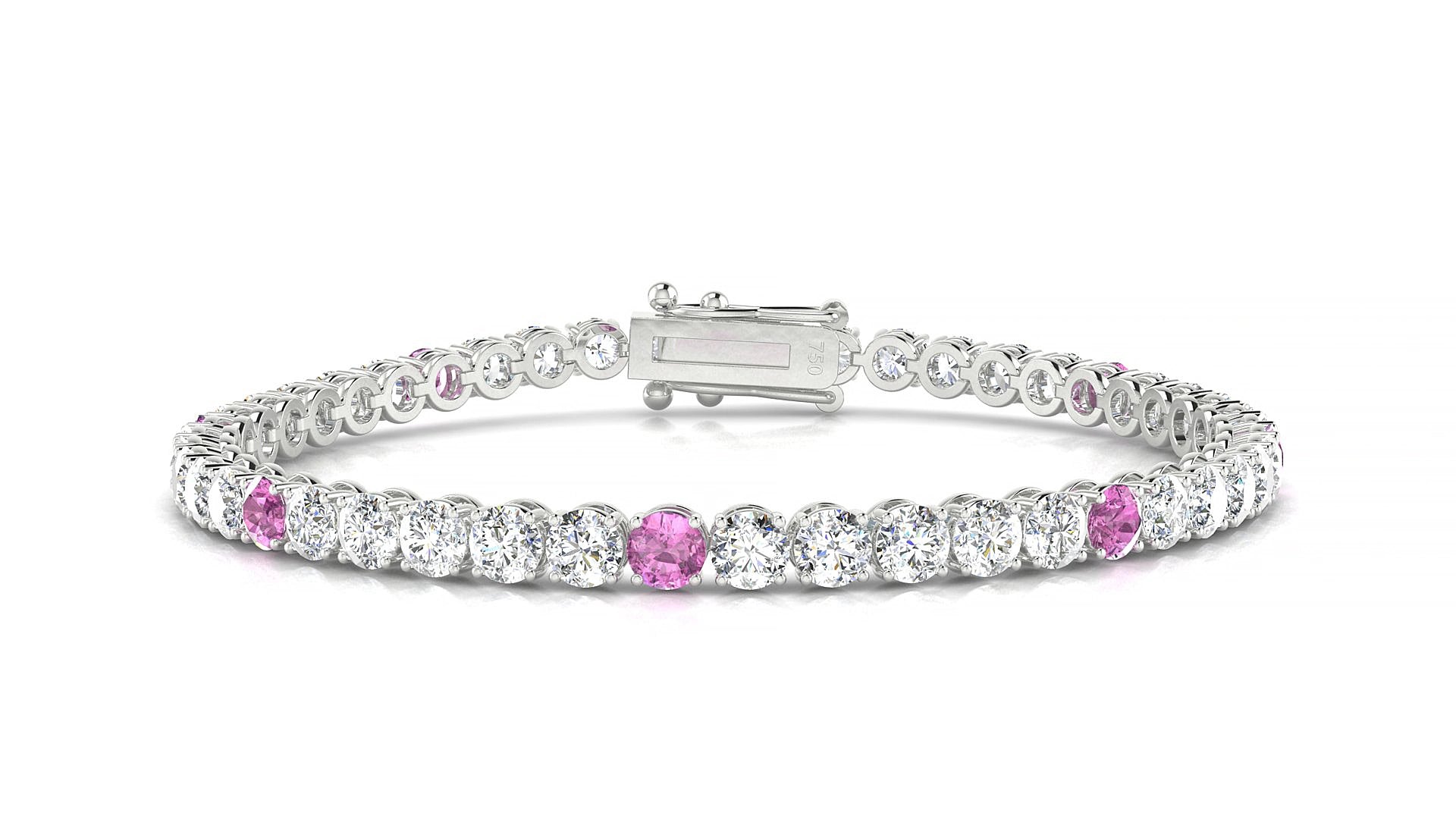 Firenze 1-5 | 18k White Gold 3.4 mm Round Natural Pink Sapphire & Diamond 18 cm Tennis Bracelet