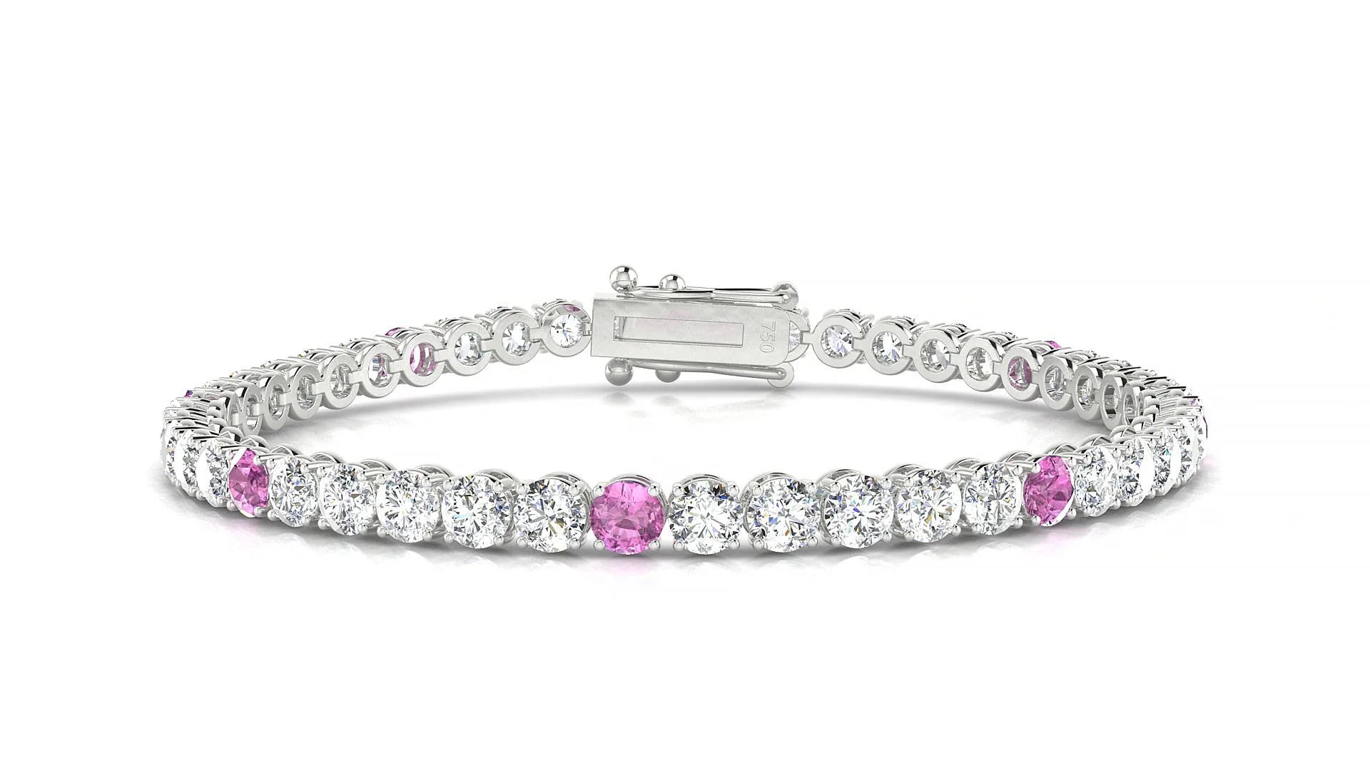 Firenze 1-5 | 18k White Gold 3.4 mm Round Natural Pink Sapphire & Diamond Tennis Bracelet