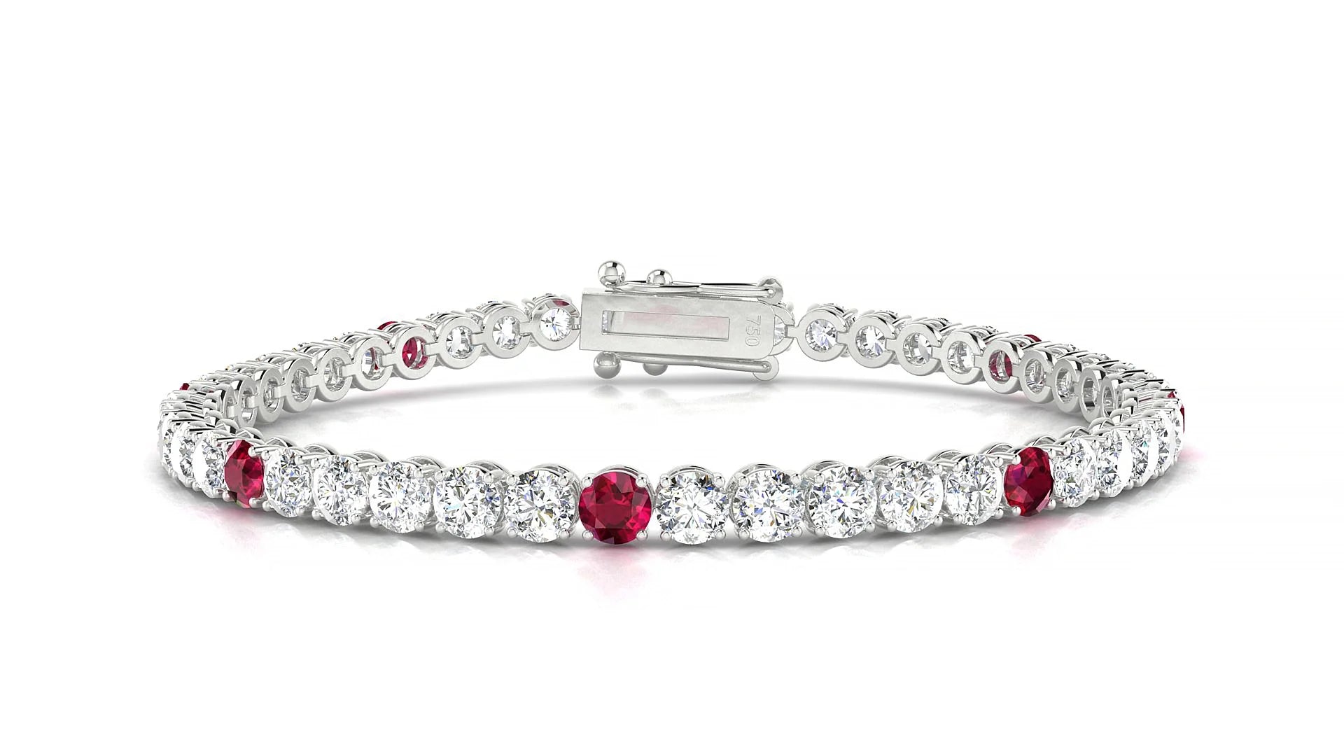 Firenze 1-5 | 18k White Gold 3.4 mm Round Natural Ruby & Diamond Tennis Bracelet