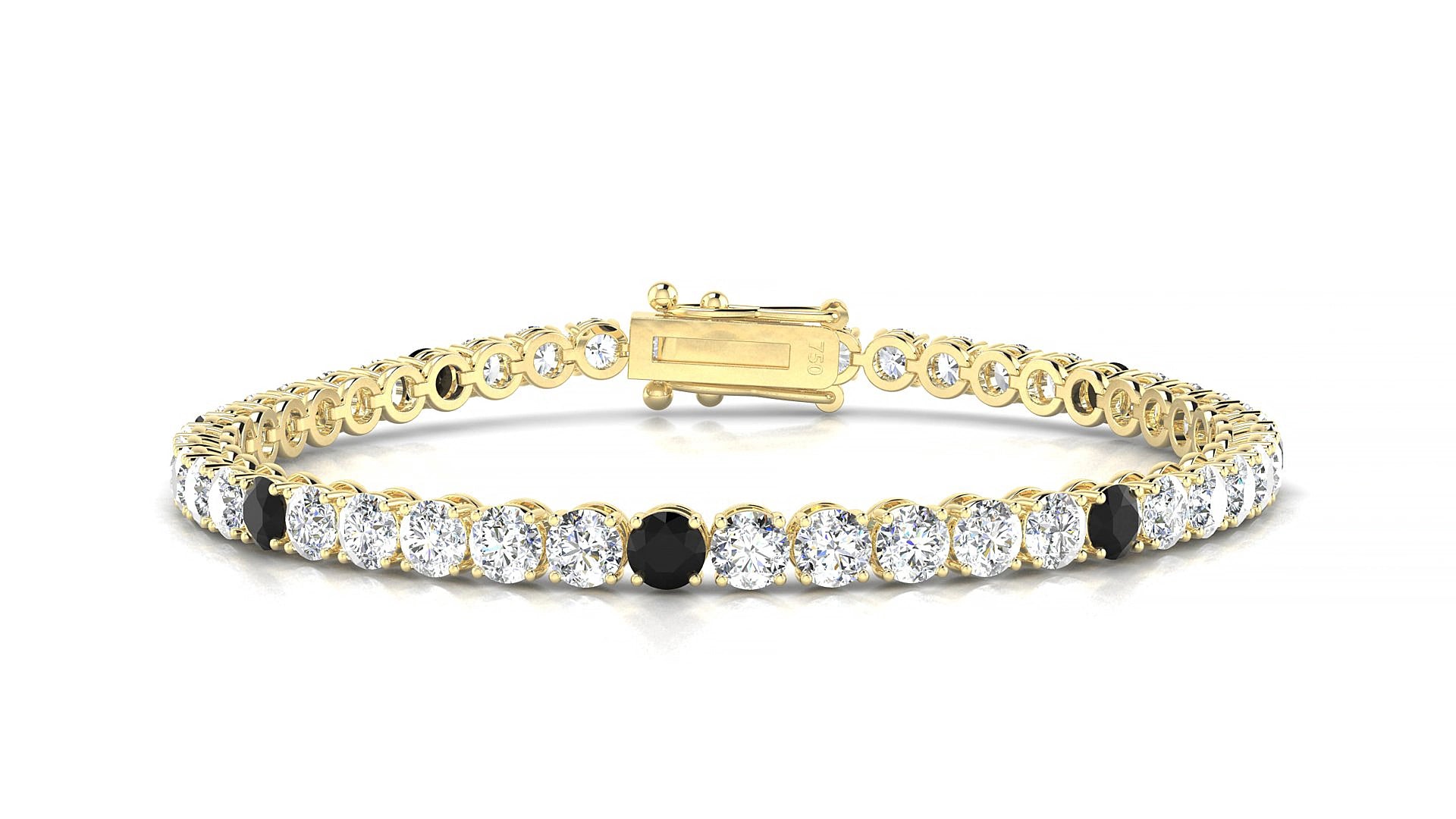 Firenze 1-5 | 18k Yellow Gold 3.4 mm Round Natural Black Diamond & Diamond 16 cm Tennis Bracelet