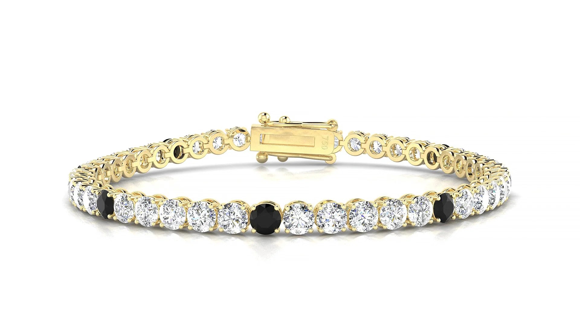 Firenze 1-5 | 18k Yellow Gold 3.4 mm Round Natural Black Diamond & Diamond Tennis Bracelet
