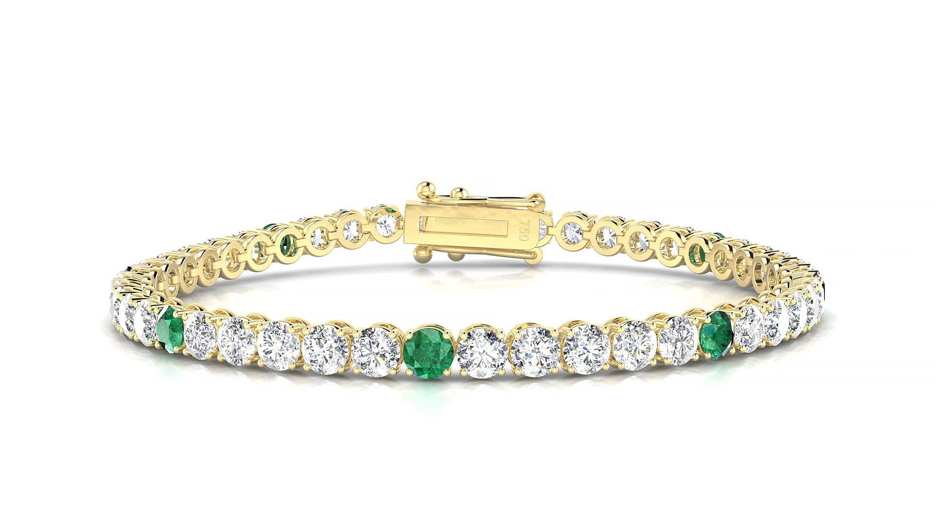 Firenze 1-5 | 18k Yellow Gold 3.4 mm Round Natural Emerald & Diamond 18 cm Tennis Bracelet