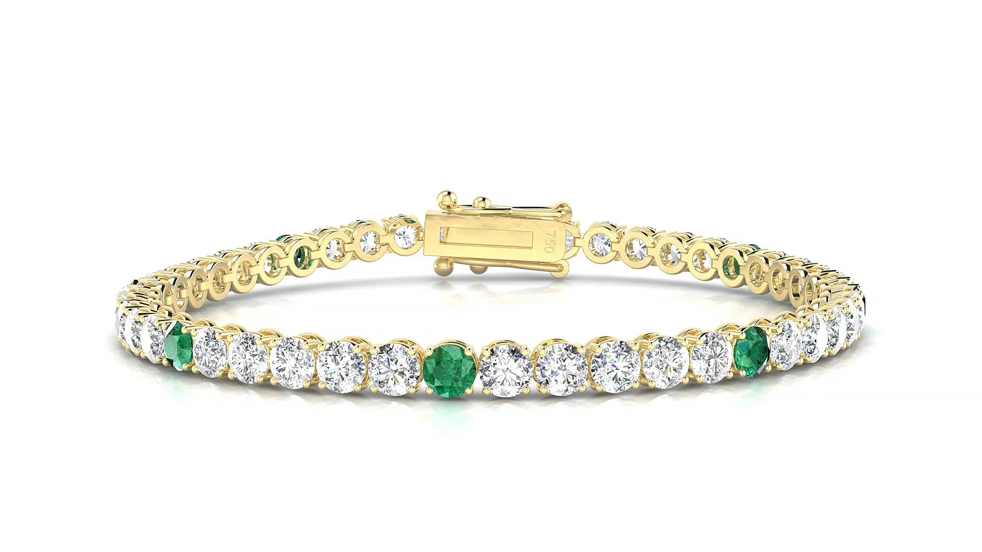 Firenze 1-5 | 18k Yellow Gold 3.4 mm Round Natural Emerald & Diamond Tennis Bracelet