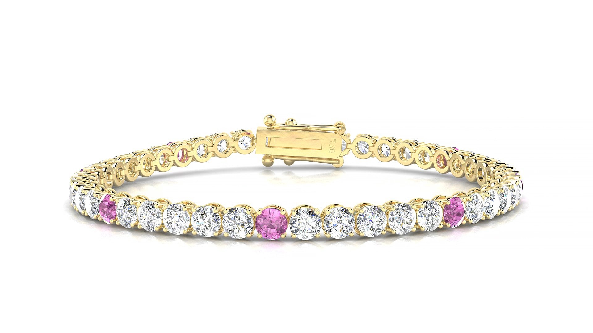 Firenze 1-5 | 18k Yellow Gold 3.4 mm Round Natural Pink Sapphire & Diamond 20 cm Tennis Bracelet
