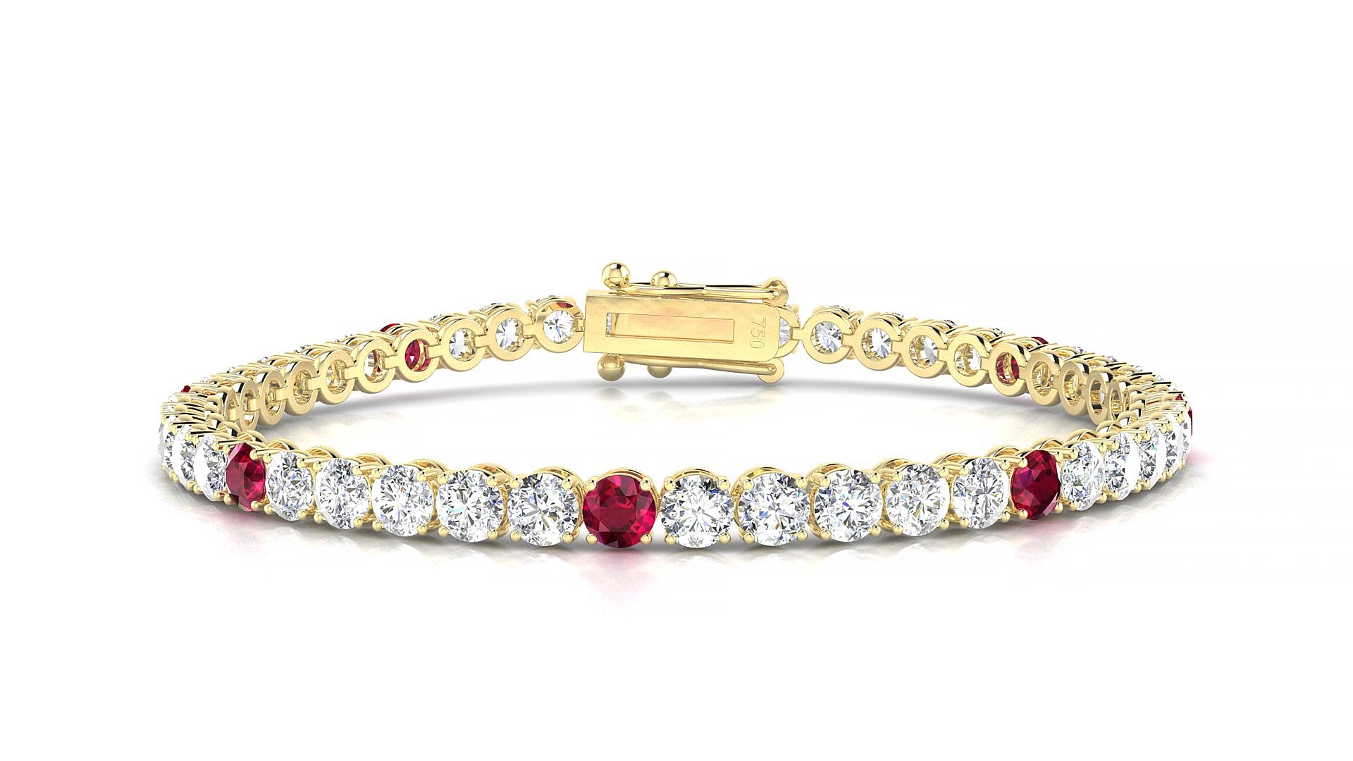 Firenze 1-5 | 18k Yellow Gold 3.4 mm Round Natural Ruby & Diamond 17 cm Tennis Bracelet