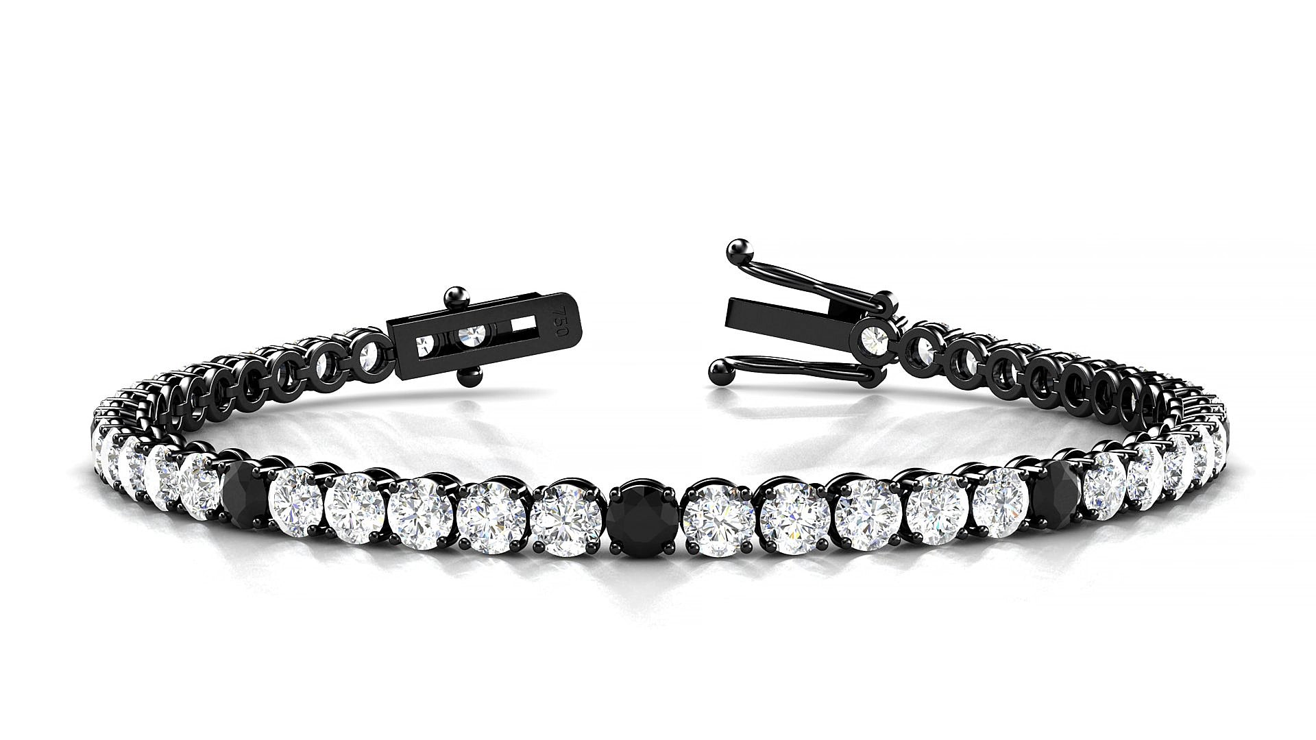 Firenze 1-5 | 18k Black Gold 3.4 mm Round Natural Black Diamond & Diamond 15 cm Tennis Bracelet
