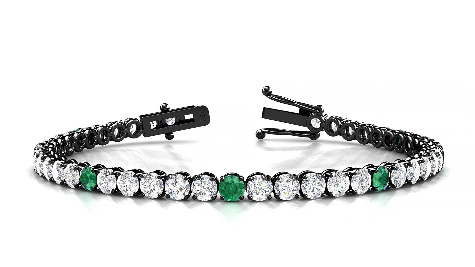 Firenze 1-5 | 18k Black Gold 3.4 mm Round Natural Emerald & Diamond 15 cm Tennis Bracelet