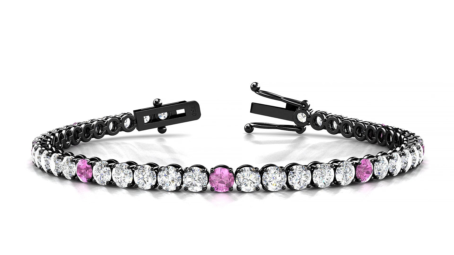 Firenze 1-5 | 18k Black Gold 3.4 mm Round Natural Pink Sapphire & Diamond 15 cm Tennis Bracelet