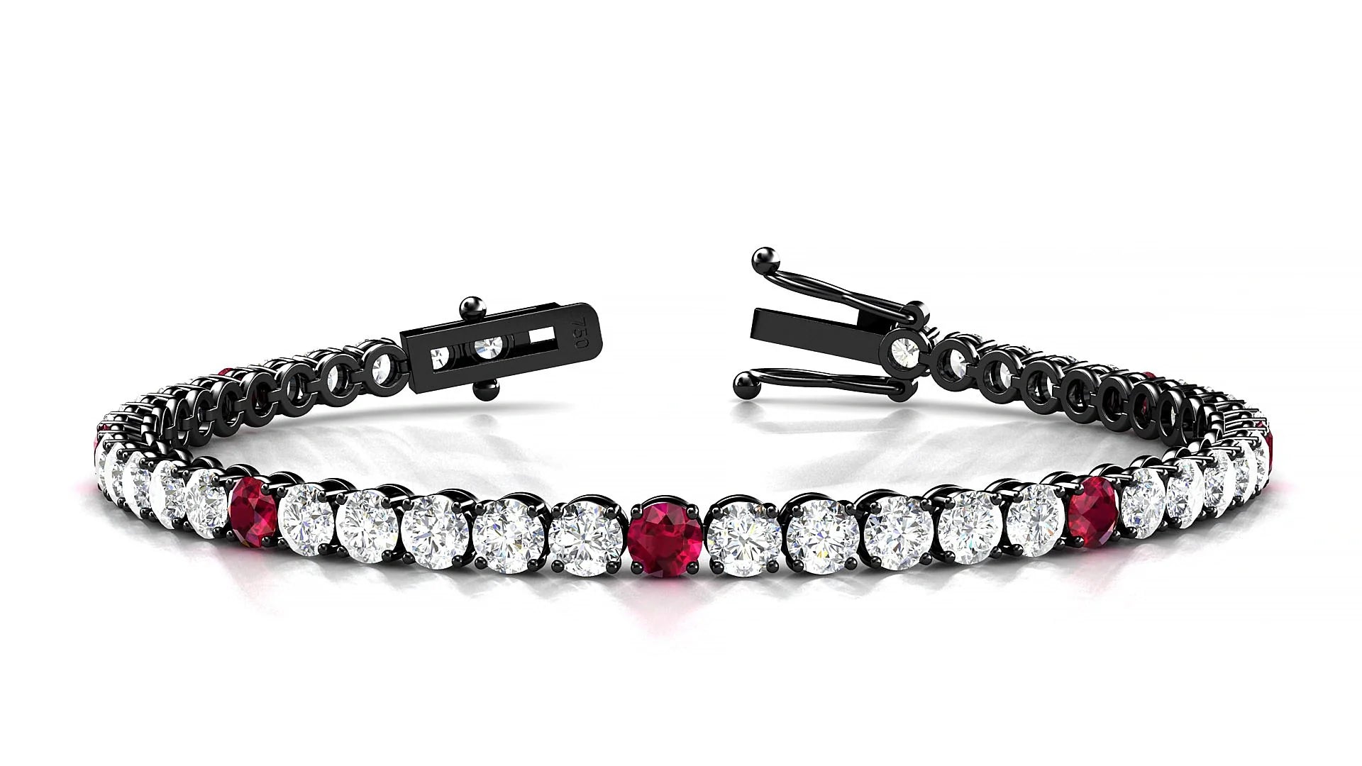 Firenze 1-5 | 18k Black Gold 3.4 mm Round Natural Ruby & Diamond Tennis Bracelet