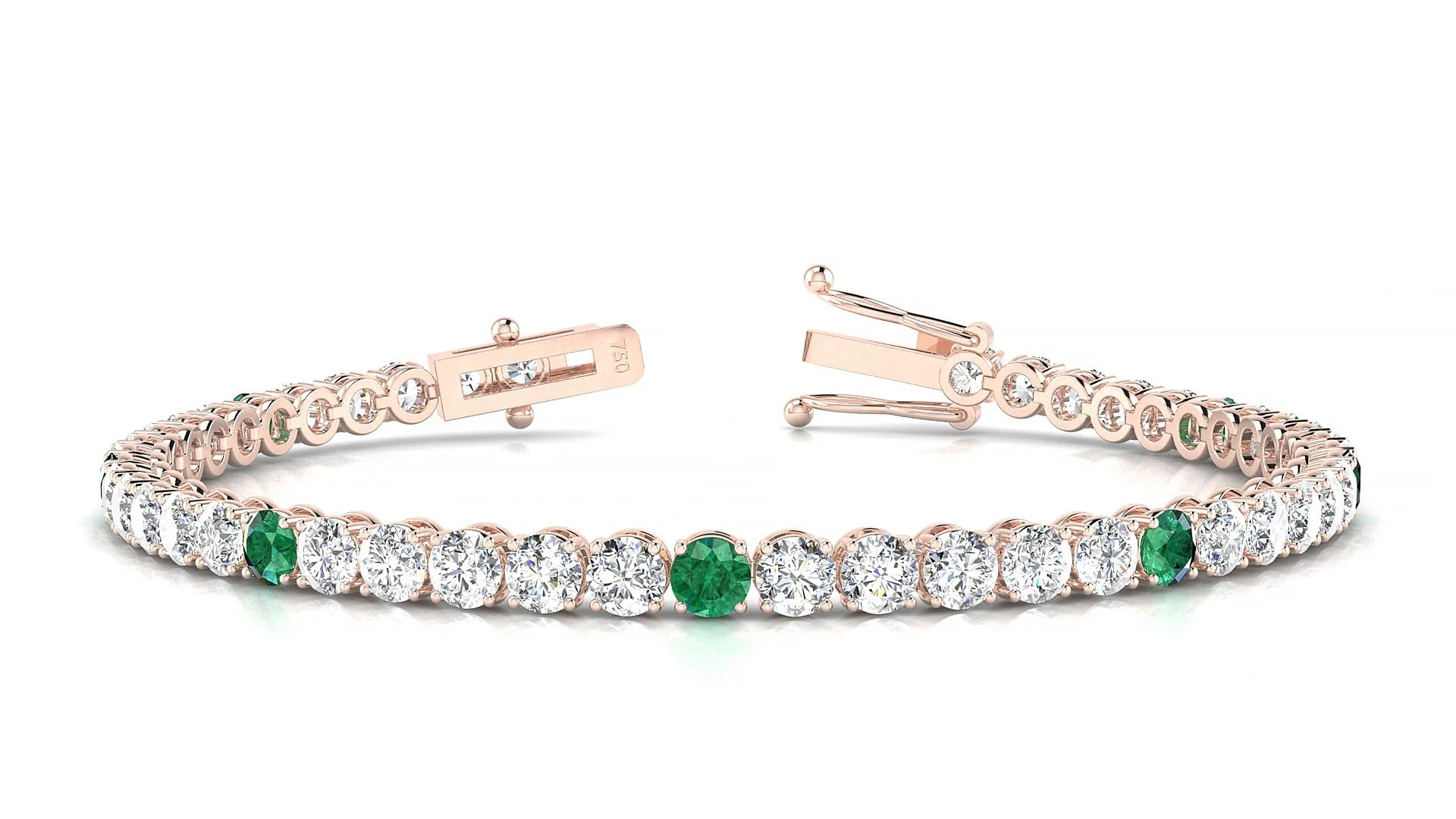 Firenze 1-5 | 18k Rose Gold 3.4 mm Round Natural Emerald & Diamond Tennis Bracelet