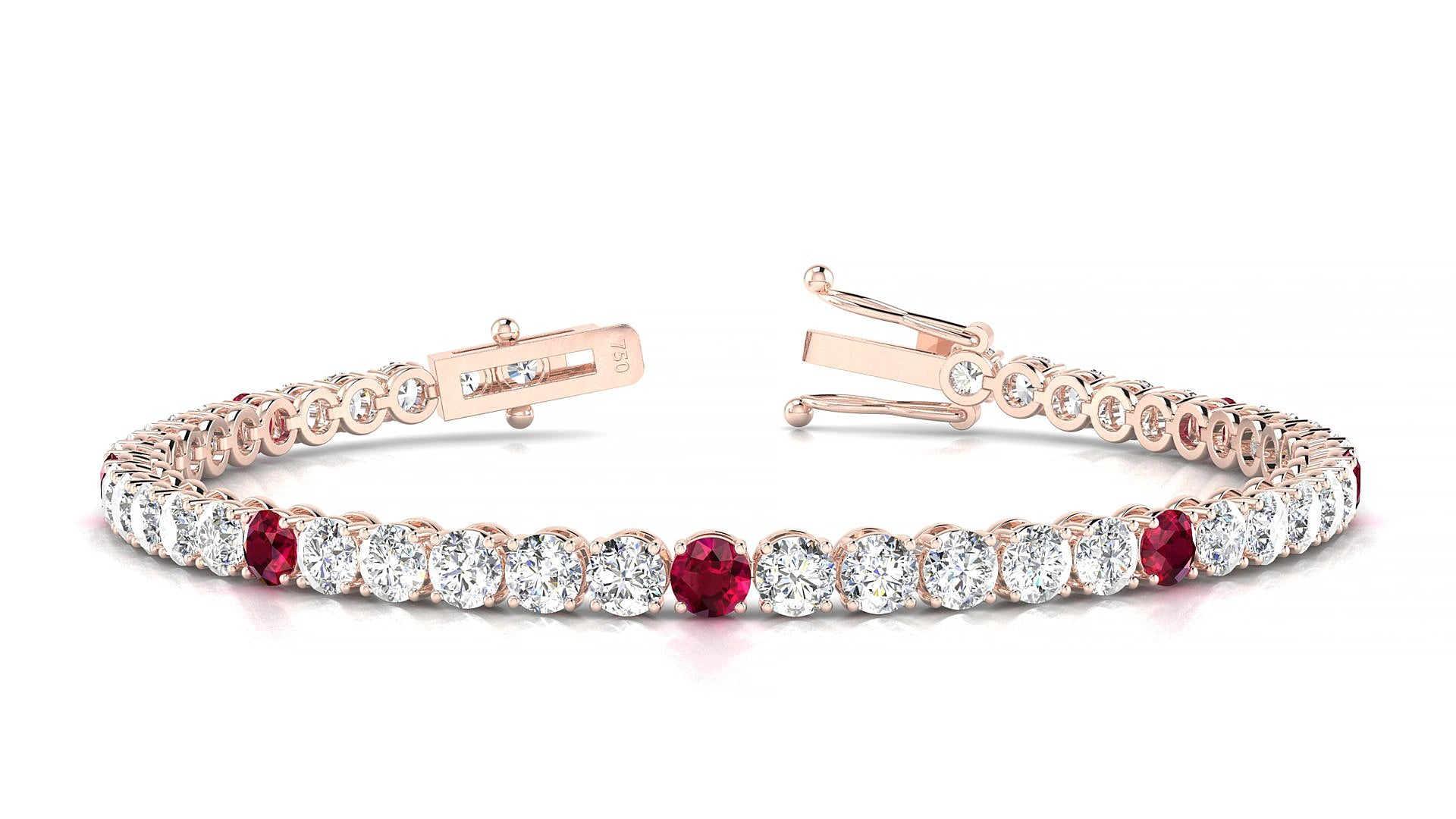Firenze 1-5 | 18k Rose Gold 3.4 mm Round Natural Ruby & Diamond 17 cm Tennis Bracelet