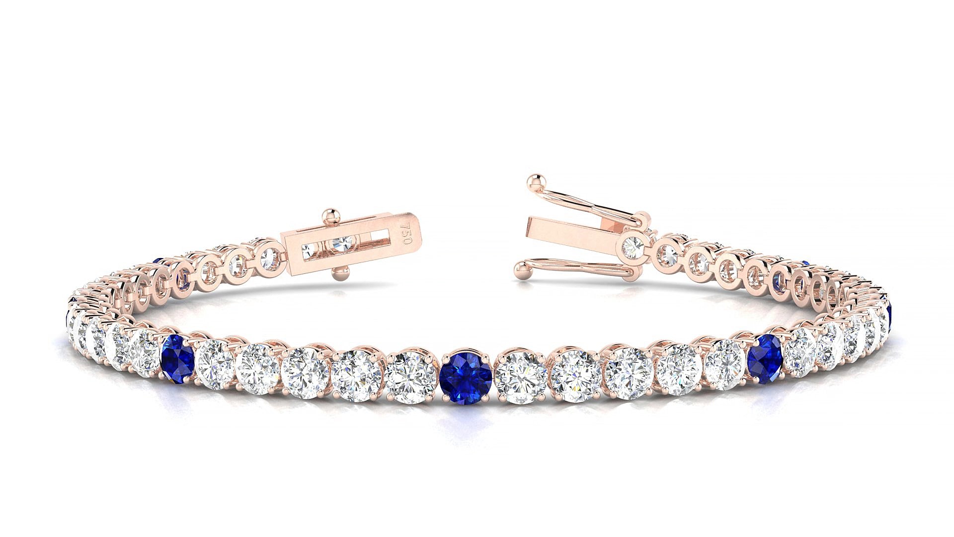 Firenze 1-5 | 18k Rose Gold 3.4 mm Round Natural Sapphire & Diamond 18 cm Tennis Bracelet