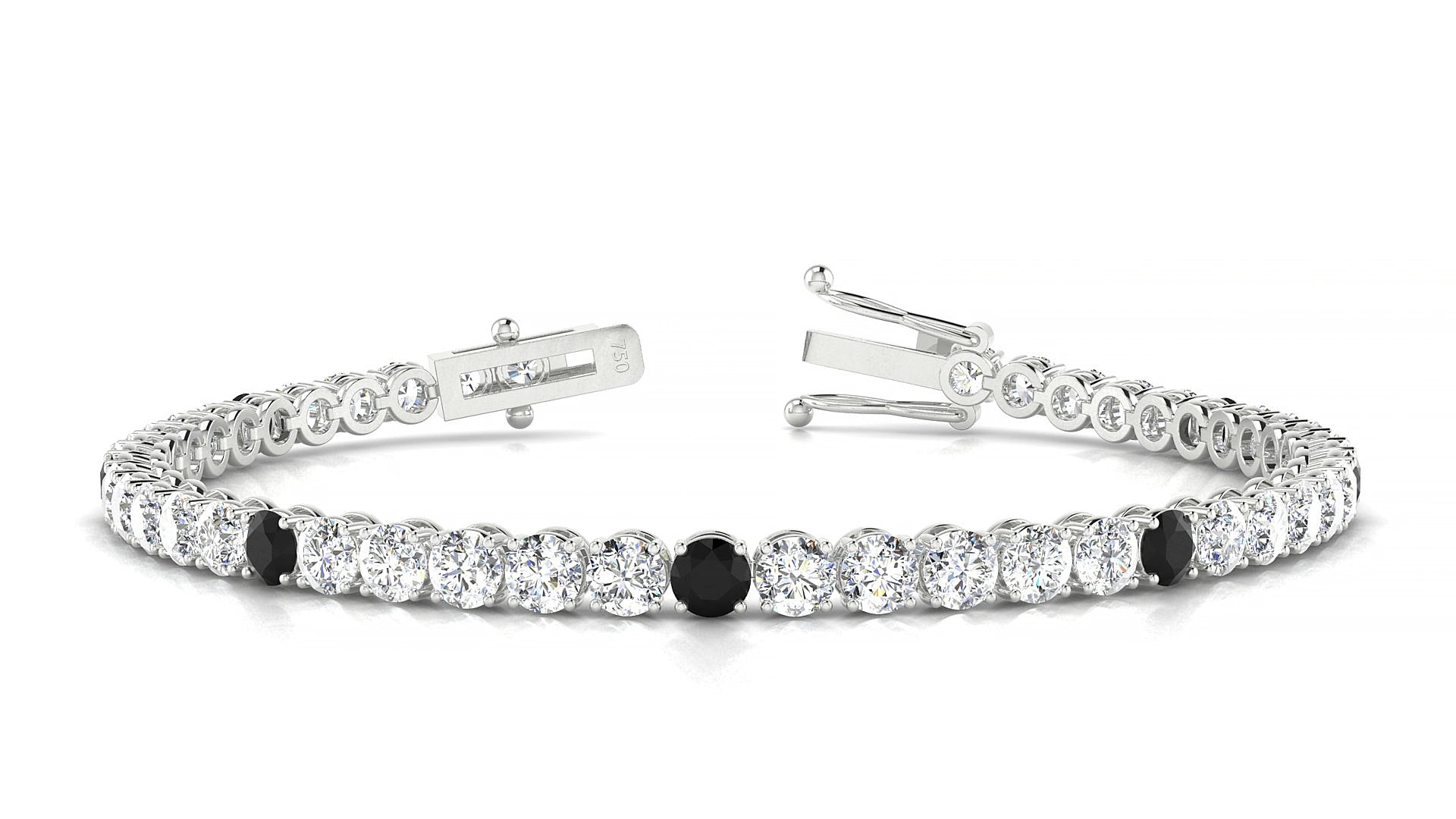 Firenze 1-5 | 18k White Gold 3.4 mm Round Natural Black Diamond & Diamond 15 cm Tennis Bracelet