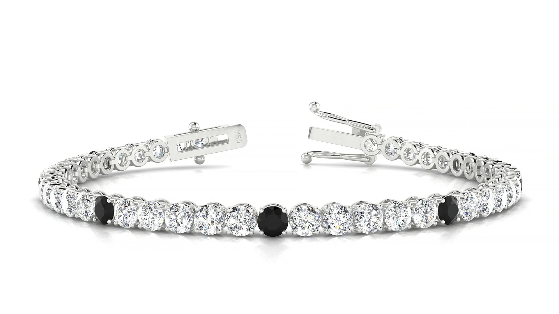Firenze 1-5 | 18k White Gold 3.4 mm Round Natural Black Diamond & Diamond Tennis Bracelet