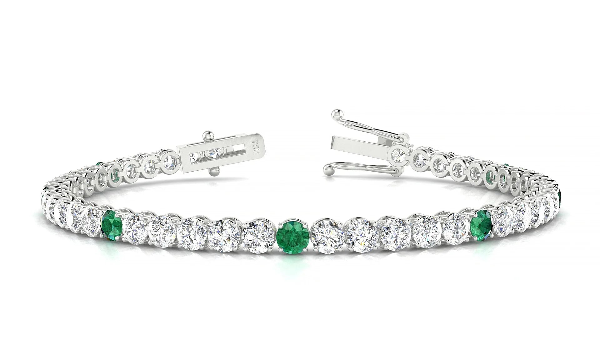 Firenze 1-5 | 18k White Gold 3.4 mm Round Natural Emerald & Diamond Tennis Bracelet