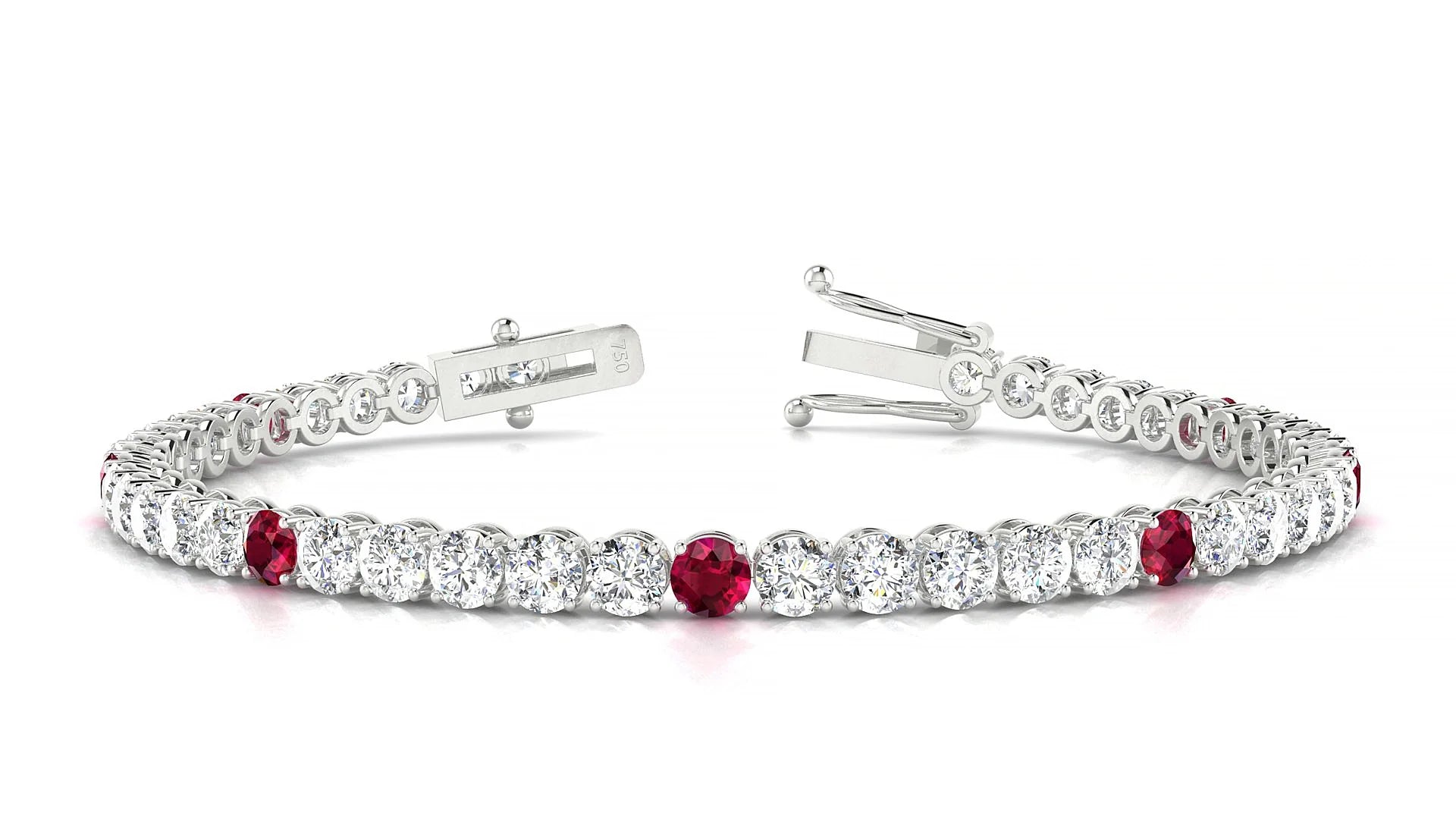 Firenze 1-5 | 18k White Gold 3.4 mm Round Natural Ruby & Diamond Tennis Bracelet