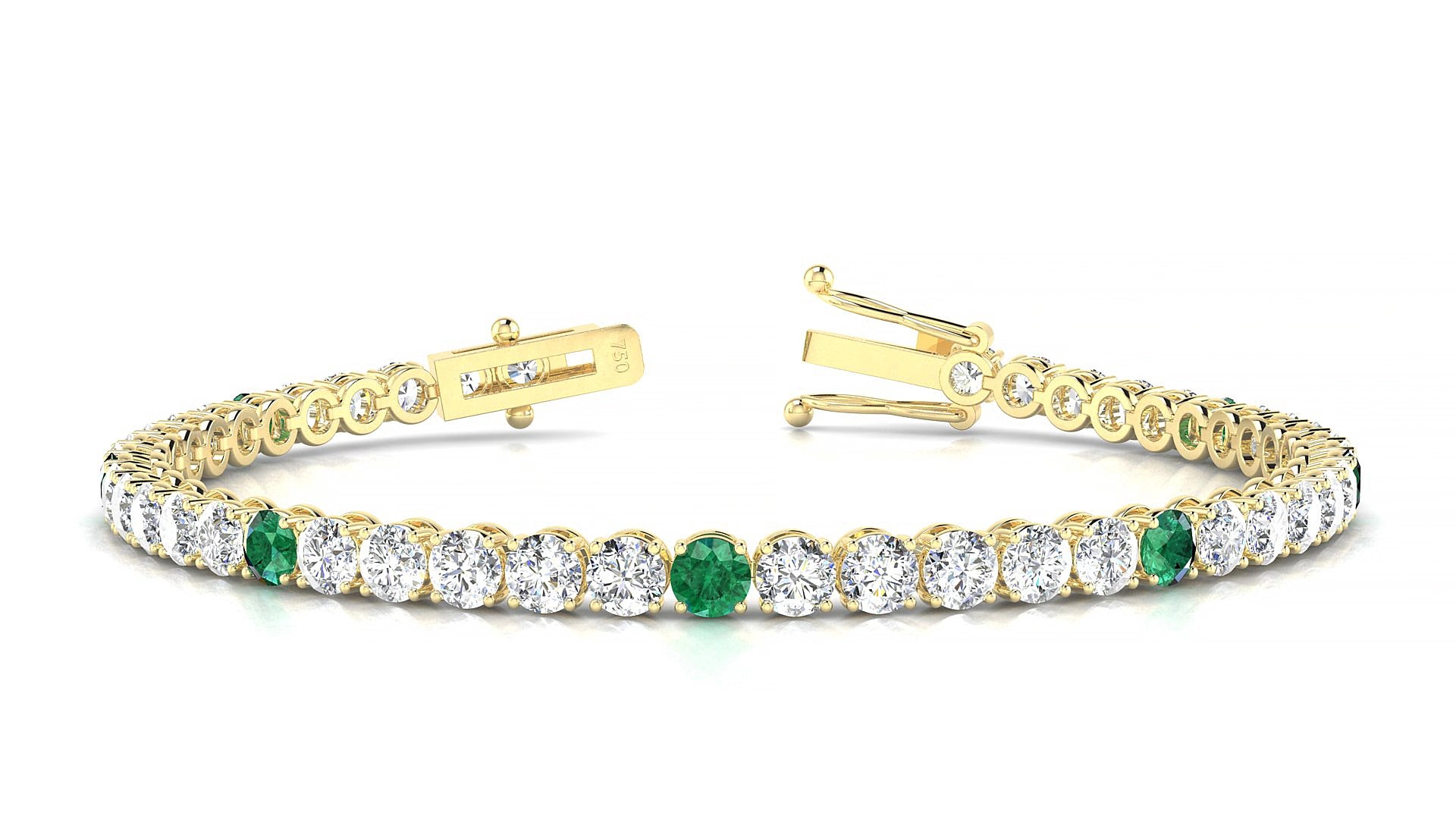 Firenze 1-5 | 18k Yellow Gold 3.4 mm Round Natural Emerald & Diamond 15 cm Tennis Bracelet