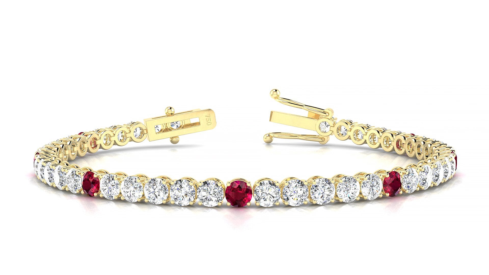 Firenze 1-5 | 18k Yellow Gold 3.4 mm Round Natural Ruby & Diamond 17 cm Tennis Bracelet