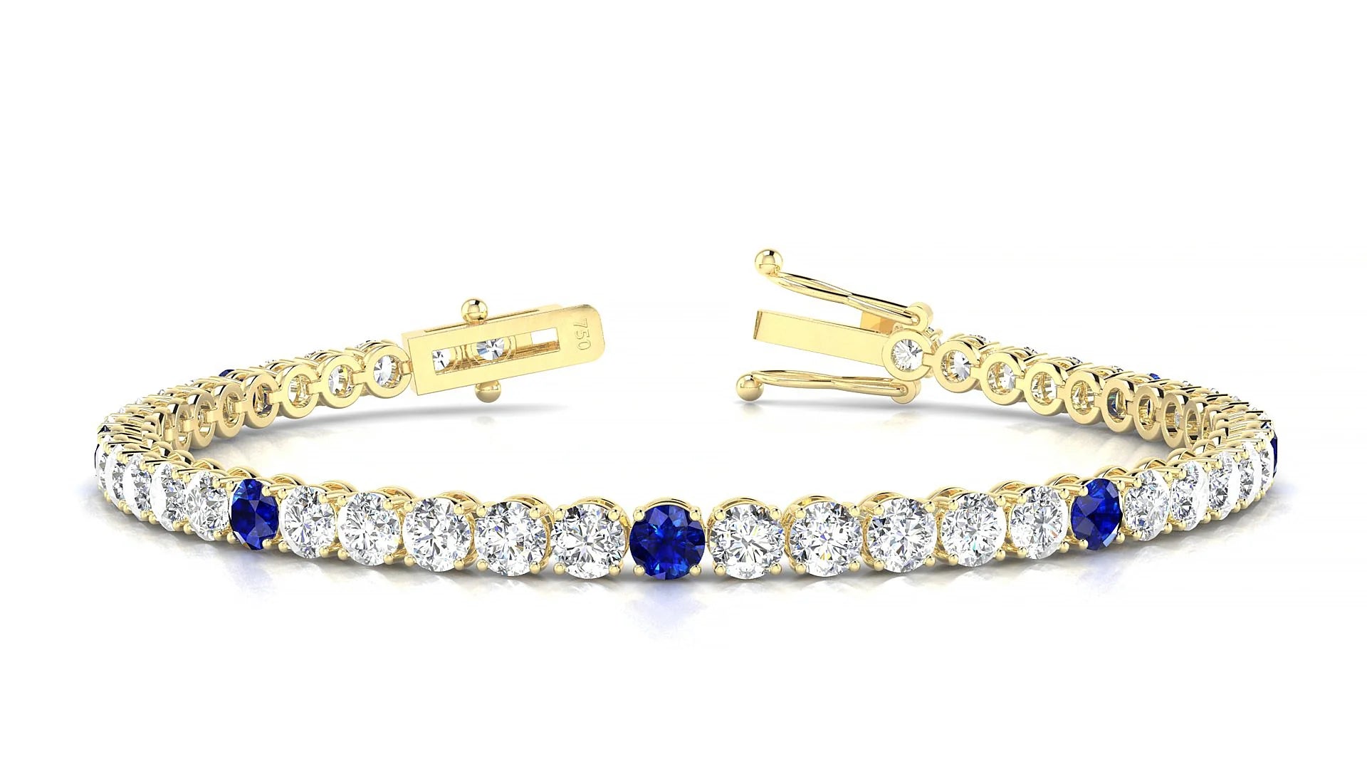 Firenze 1-5 | 18k Yellow Gold 3.4 mm Round Natural Sapphire & Diamond Tennis Bracelet