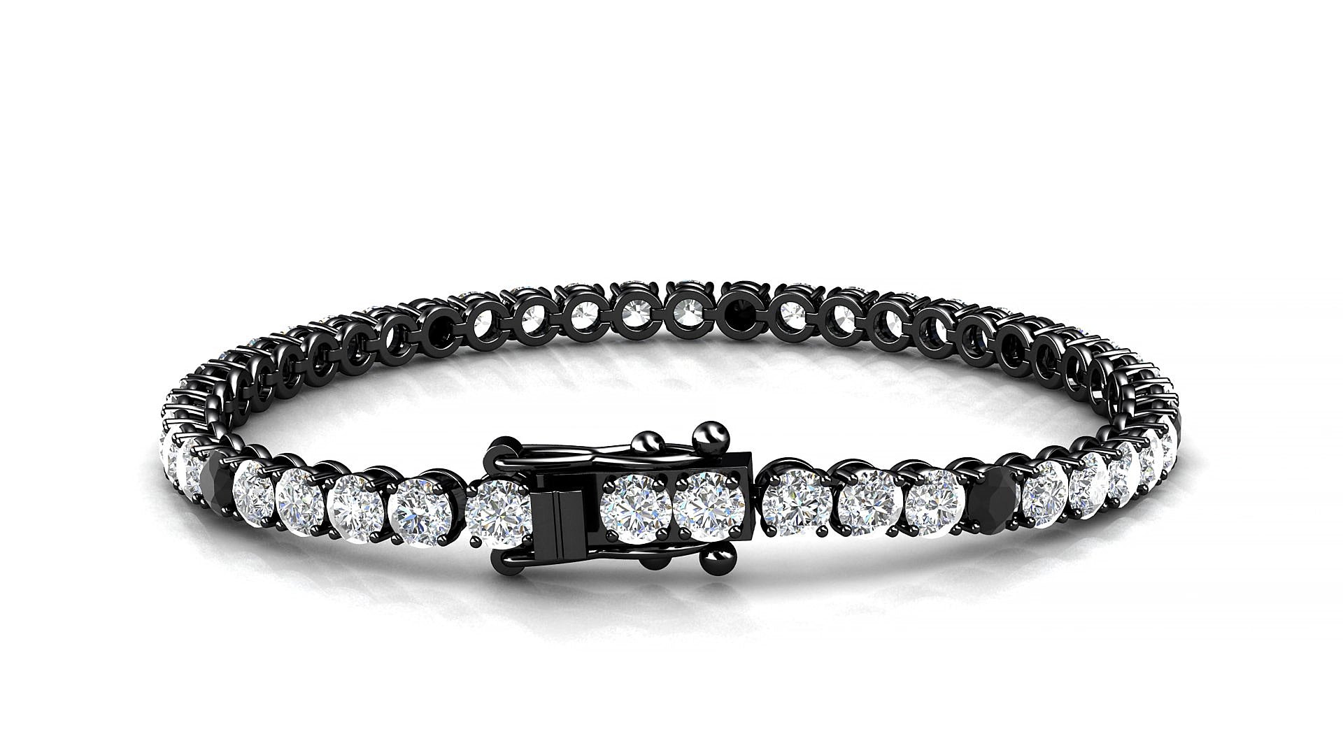Firenze 1-5 | 18k Black Gold 3.4 mm Round Natural Black Diamond & Diamond 15 cm Tennis Bracelet