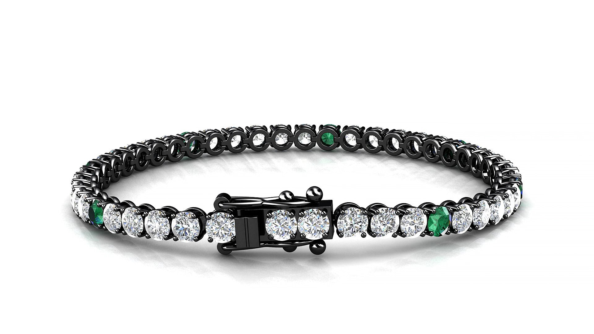 Firenze 1-5 | 18k Black Gold 3.4 mm Round Natural Emerald & Diamond 18 cm Tennis Bracelet